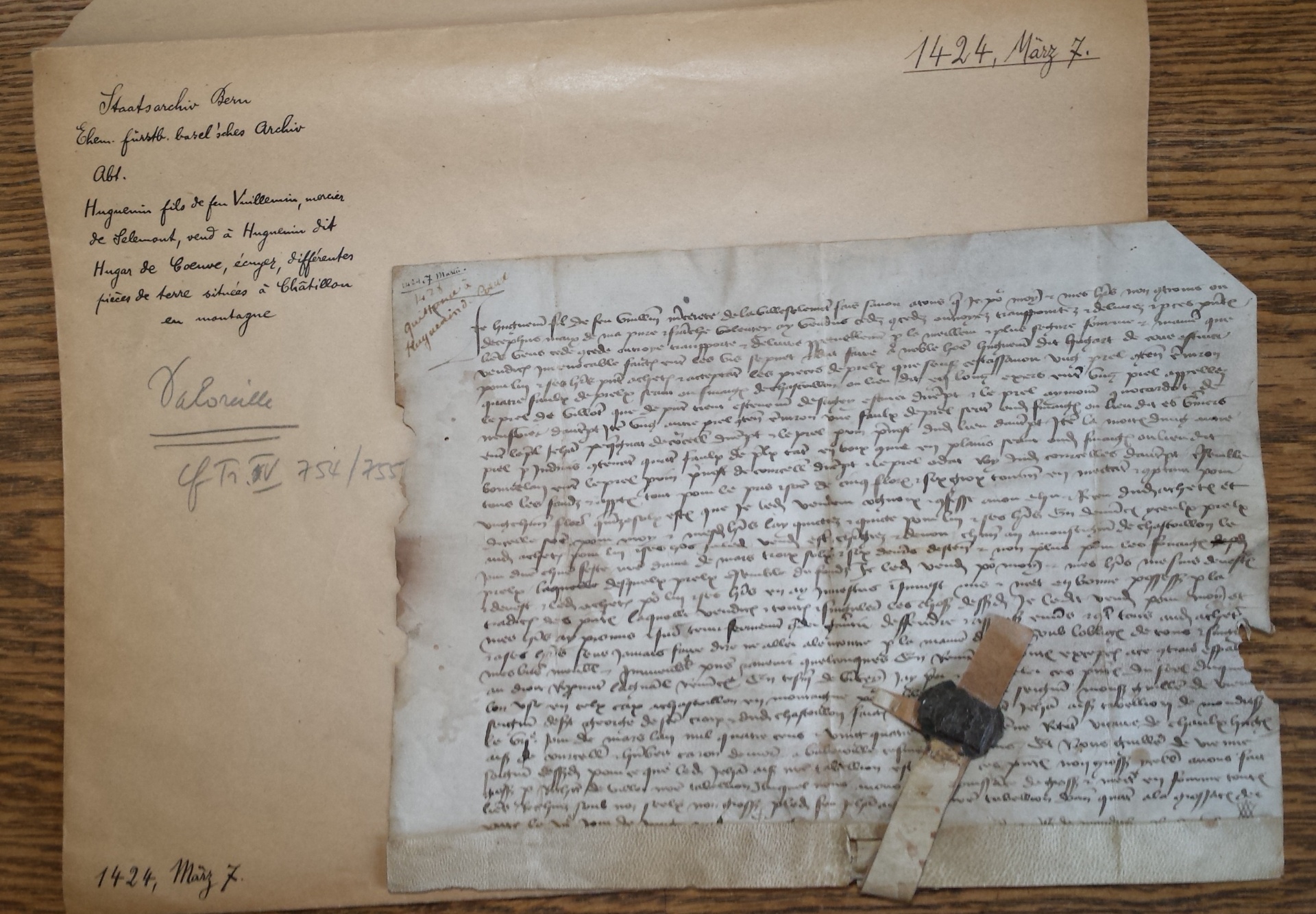 Document d'archives de 1424 - Staatsarchiv Bern