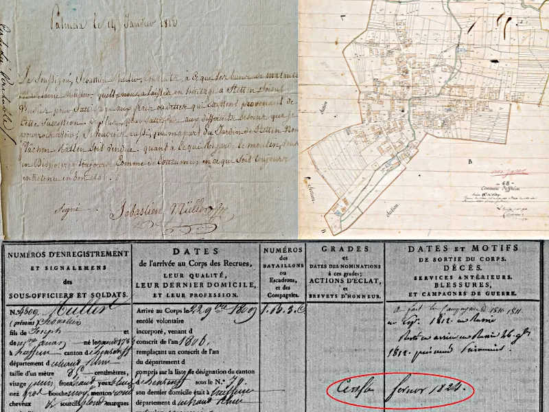 Magnifying glass and historical documents illustrating focused French genealogy research