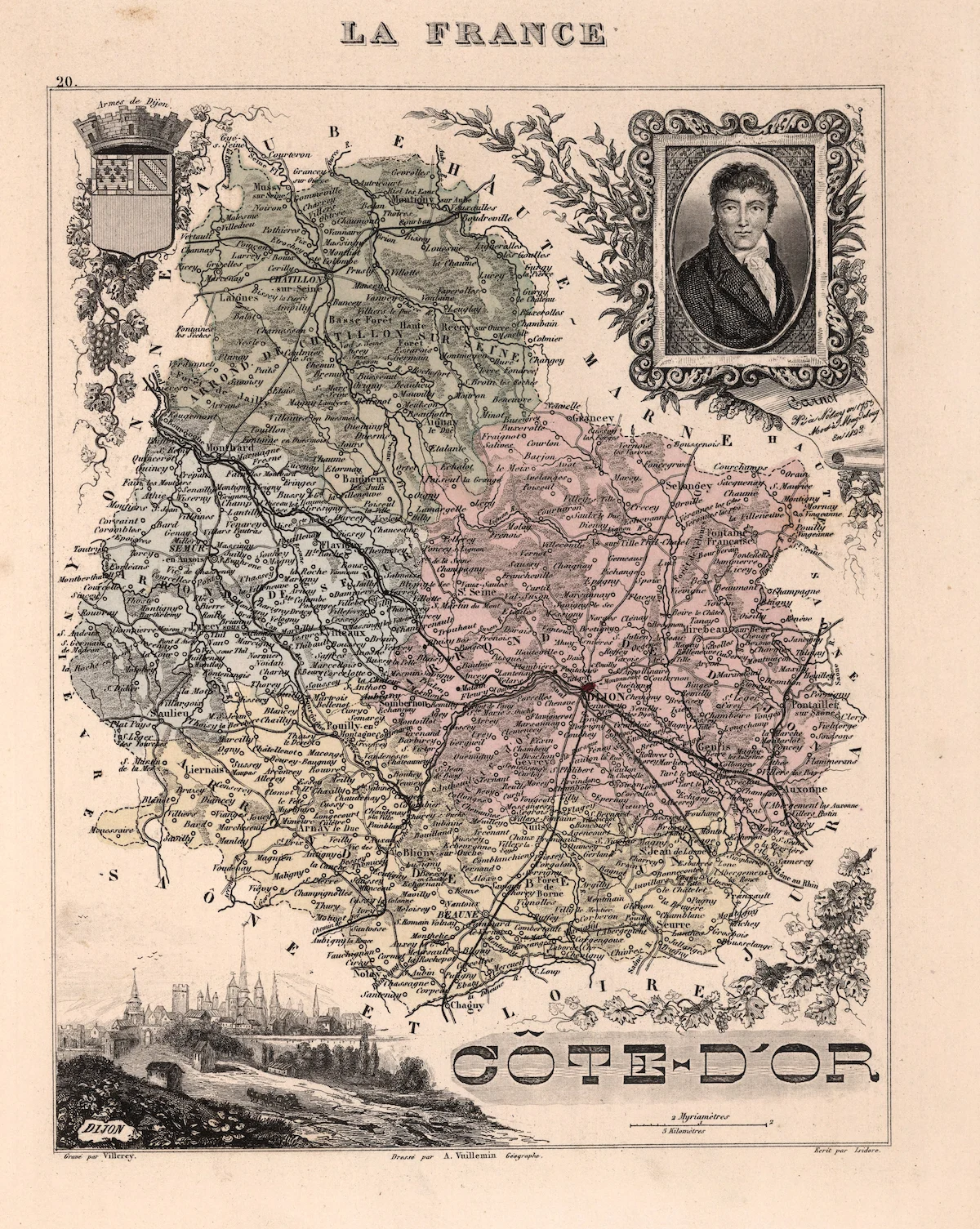 Carte historique de Côte-d’Or avec limites et noms de lieux