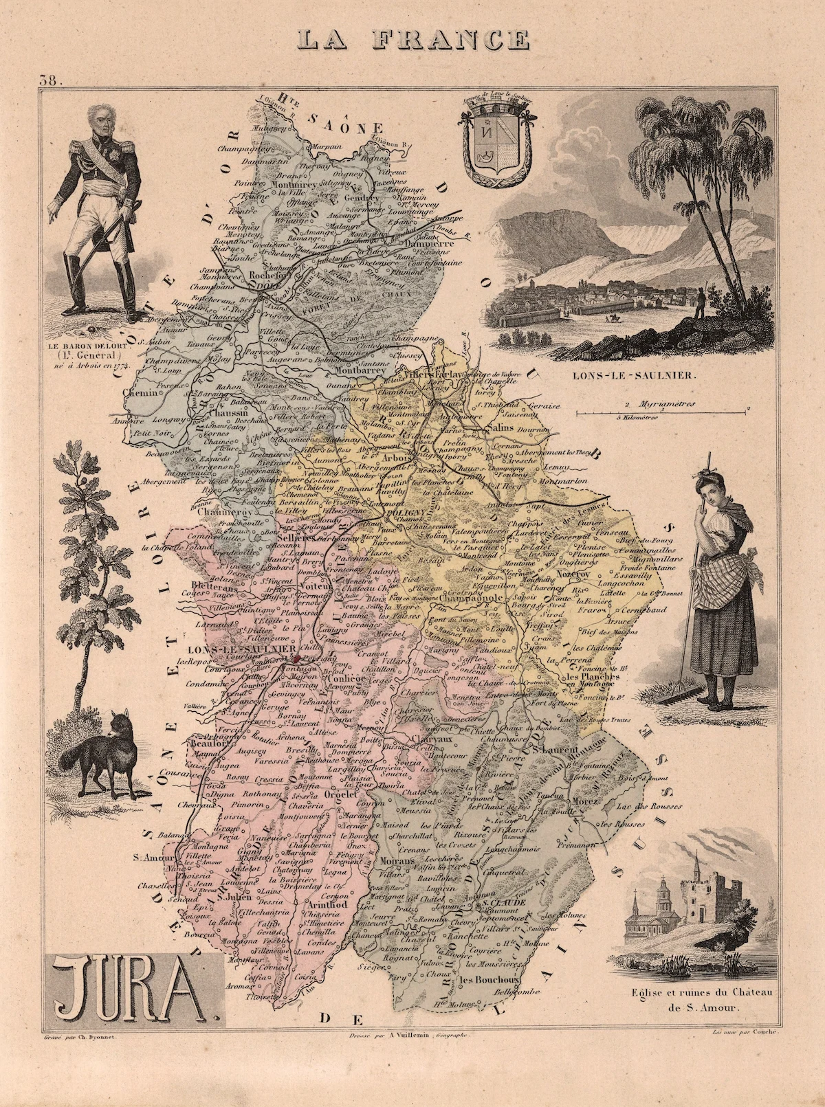 Carte historique du Jura avec limites et noms de lieux