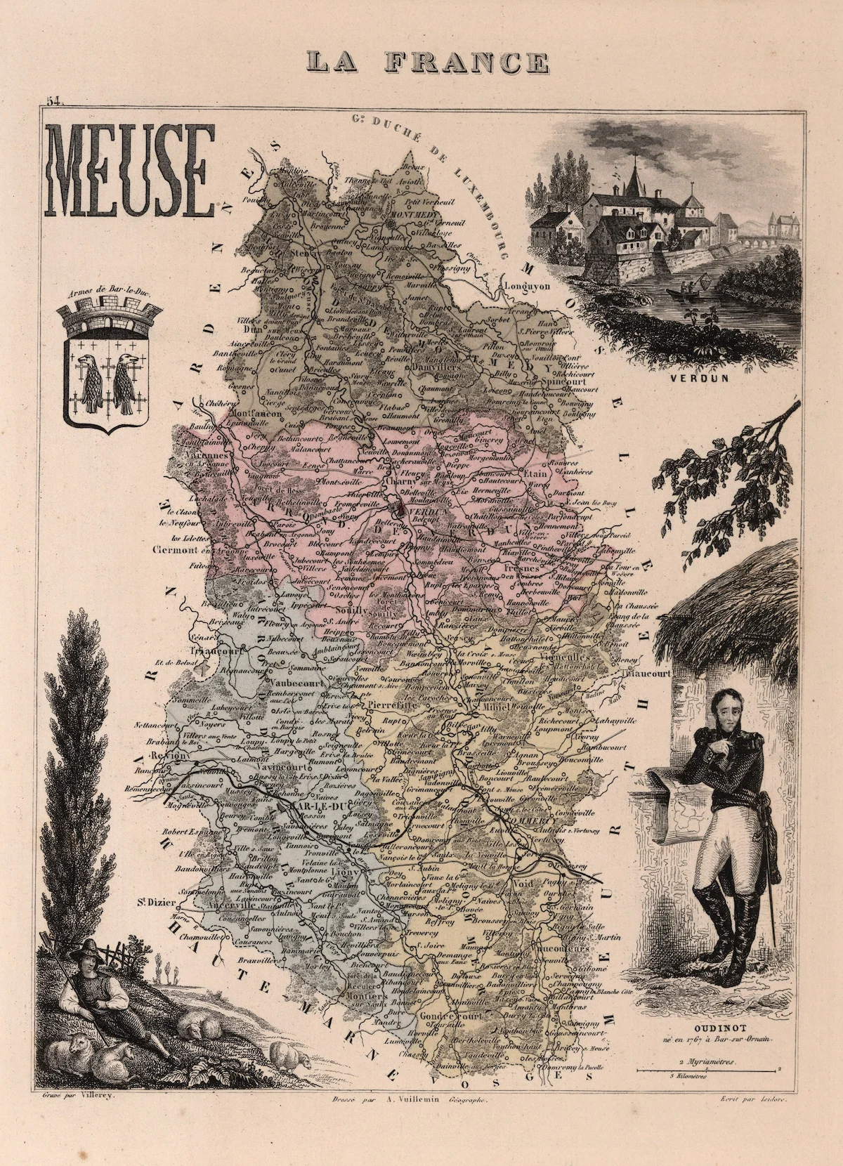 Carte historique de Meuse avec limites et noms de lieux