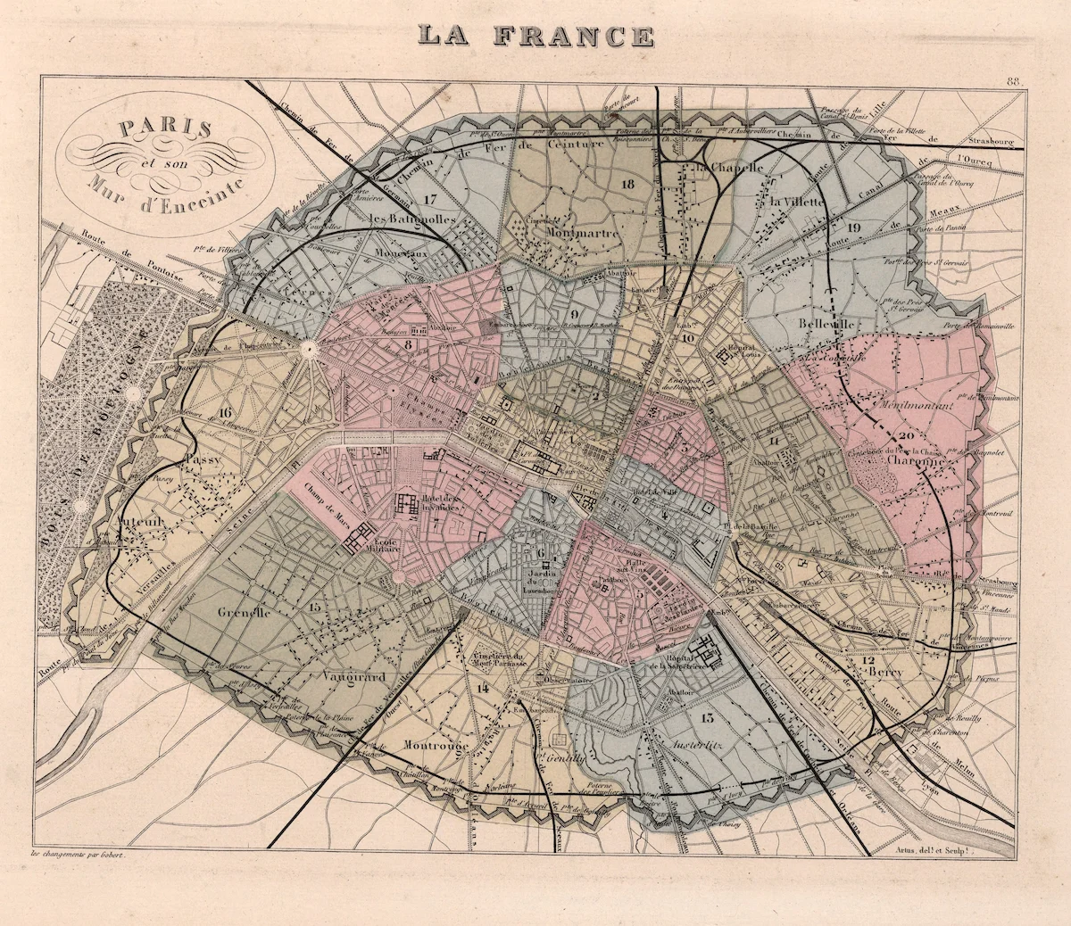 Carte historique de Paris avec limites et noms de lieux