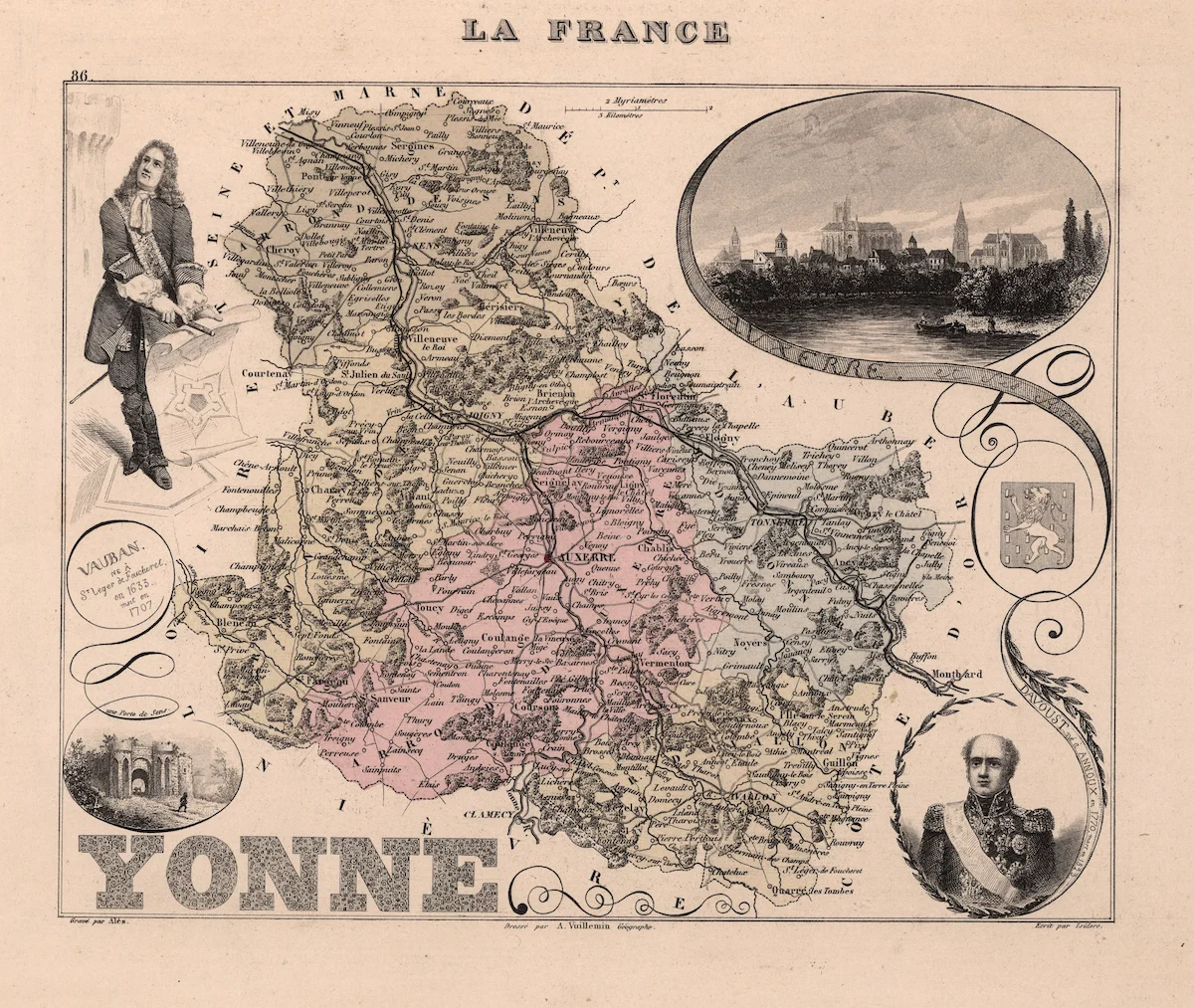 Carte historique de l’Yonne avec limites et noms de lieux